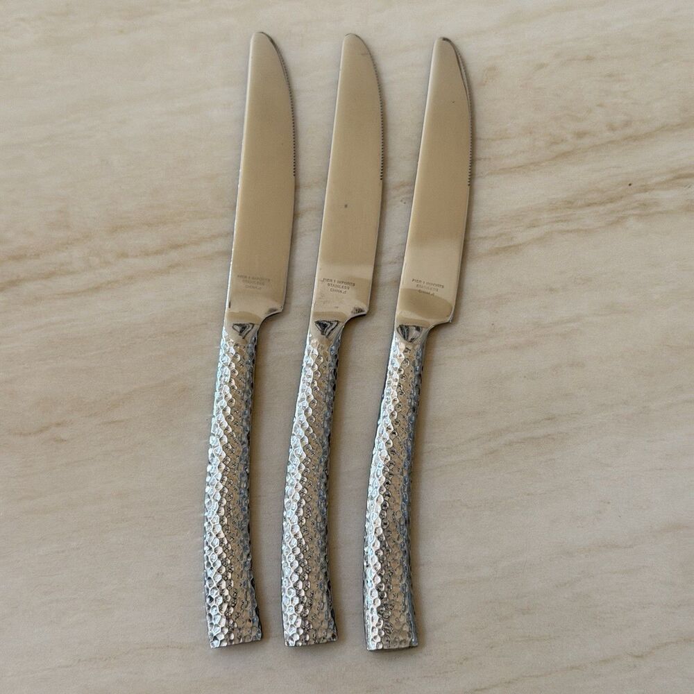 3pc Pier 1 Imports Hammered Dinner Knives 9” Stainless